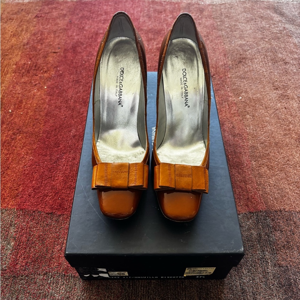 Dolce & Gabbana Brown Leather Heels with Squared Toe - Sz 37.5/US 7